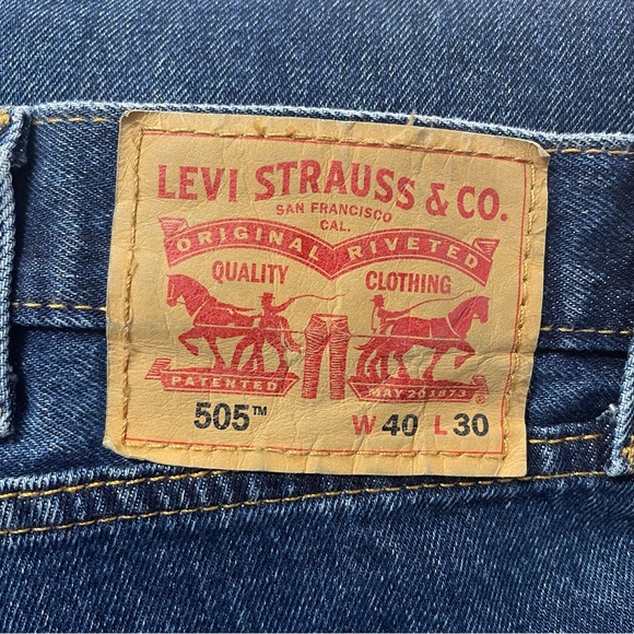 Levi's 505 Regular Straight Men's Size 40x30 Dark Wash Denim Blue Jeans - Picture 7 of 11